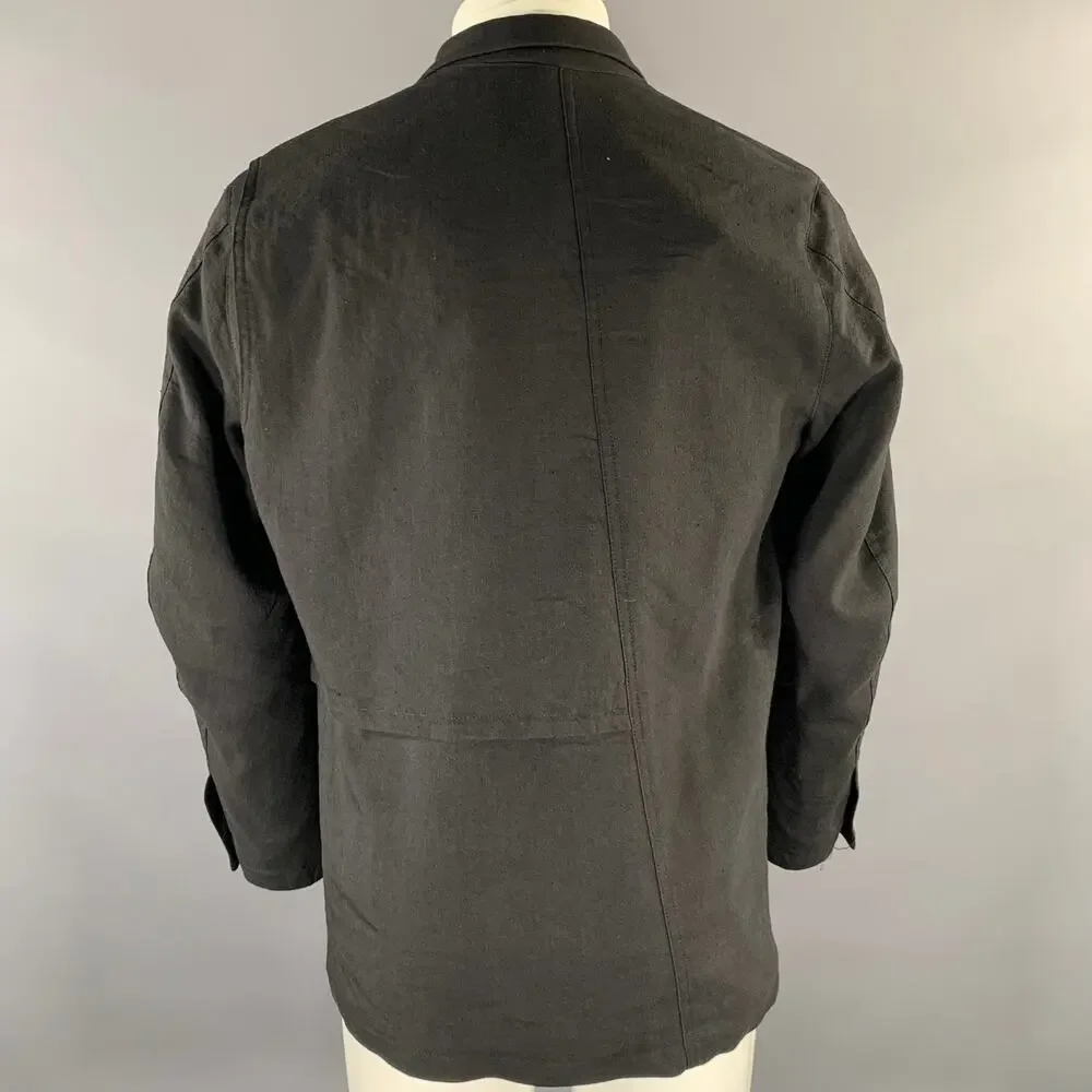 THE VIRIDI-ANNE Black Linen Wool Panneled Sport Coat